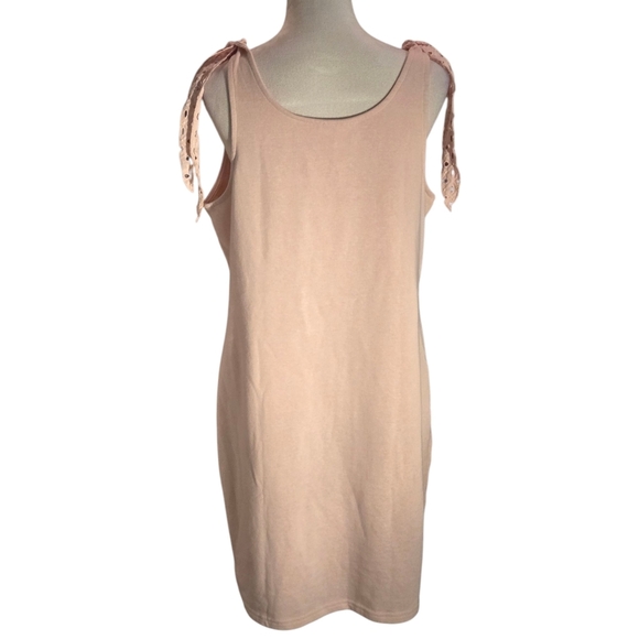 Venus Light Peach Romper Dress Sleeveless Shoulder Ties Front Pockets Women L - Picture 4 of 12